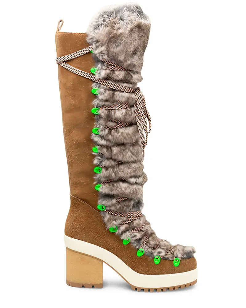 Hogan Kniehohe Schnürstiefel mit Pelzbesatz - Braun Braun