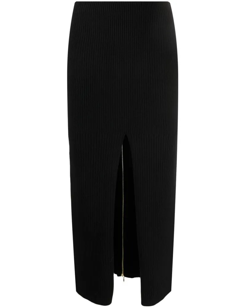 Patou front-slit ribbed-knit midi skirt Black