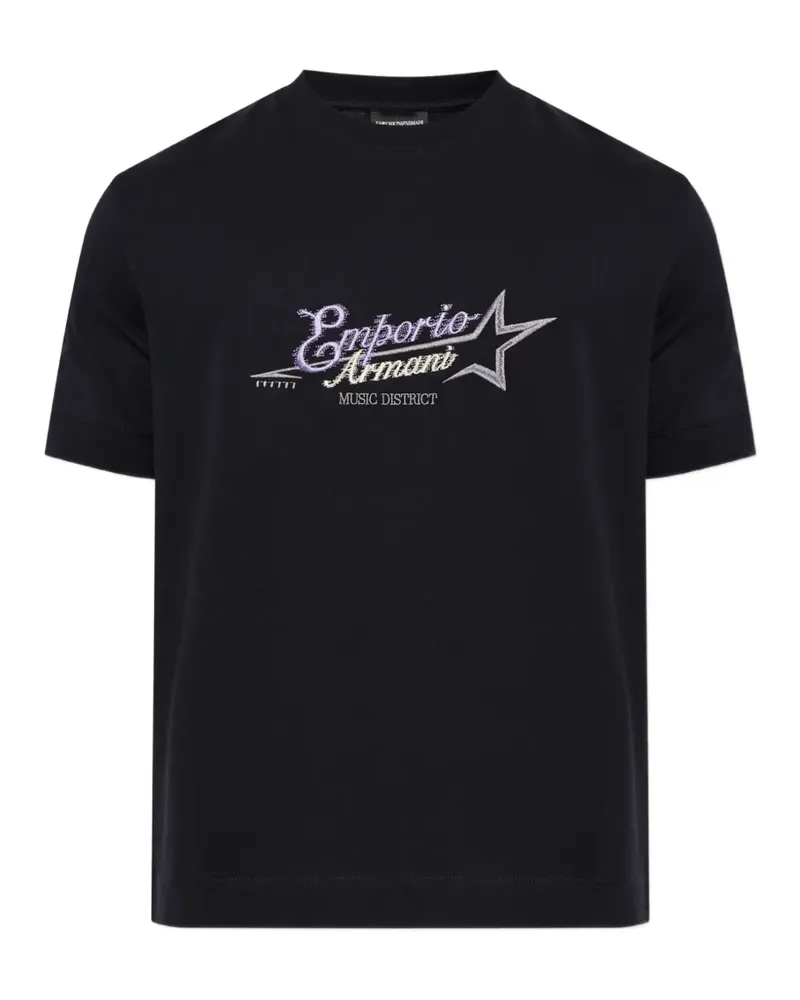 Emporio Armani T-Shirt mit Logo-Stickerei - Schwarz Schwarz