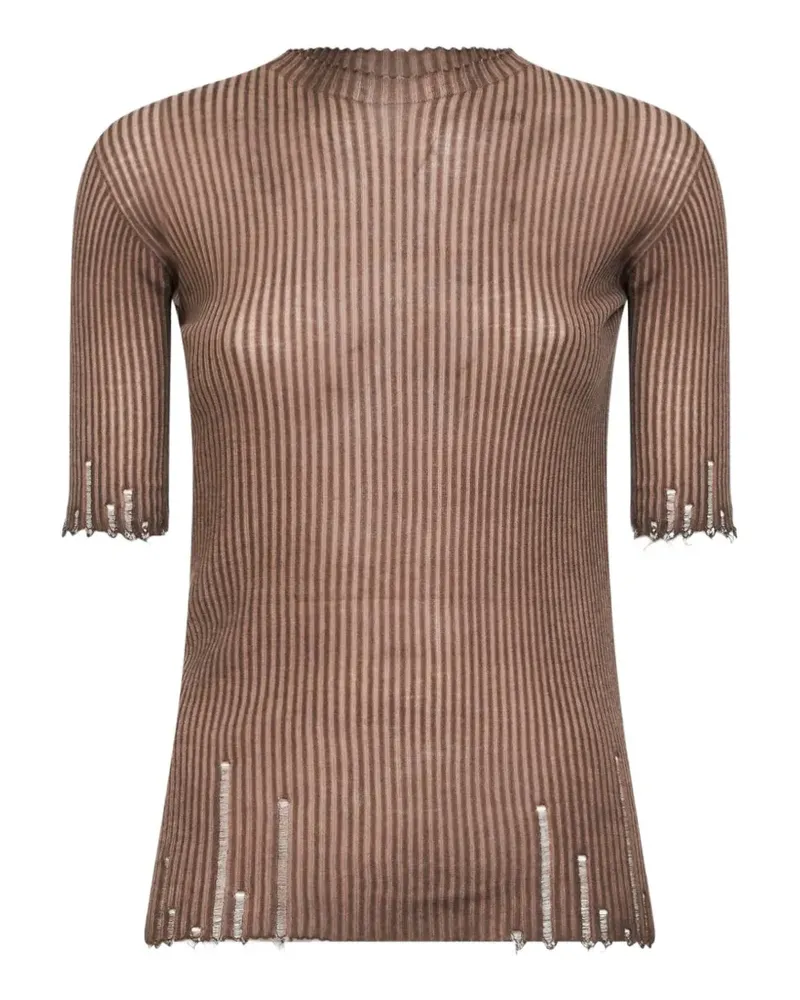 Uma Wang T-Shirt mit Wellenkanten - Braun Braun