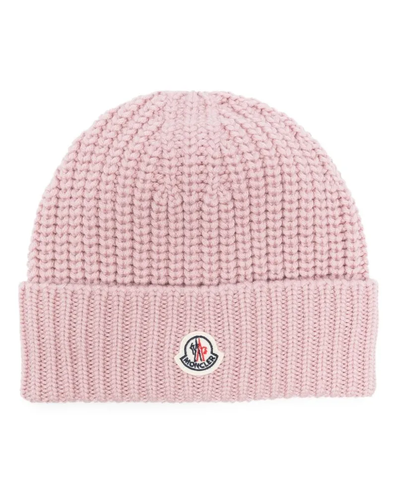 Moncler Gerippte Beanie mit Logo-Patch - Rosa Rosa