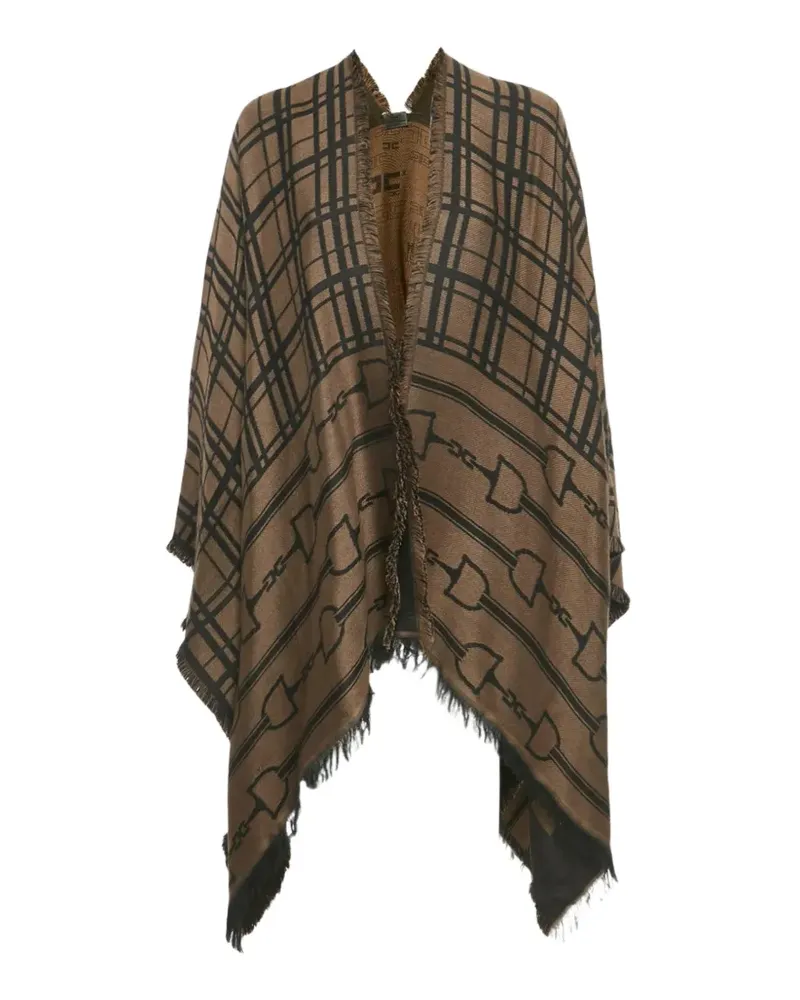 Elisabetta Franchi jacquard frayed knit cape - Braun Braun
