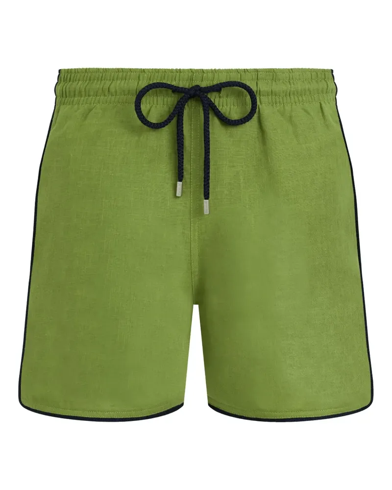 Vilebrequin Paspelierte Leinen-Badeshorts mit Kordelzug - Grün Grün