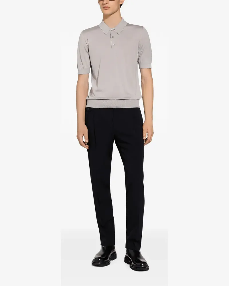 Dolce & Gabbana Fein gestricktes Poloshirt - Grau Grau