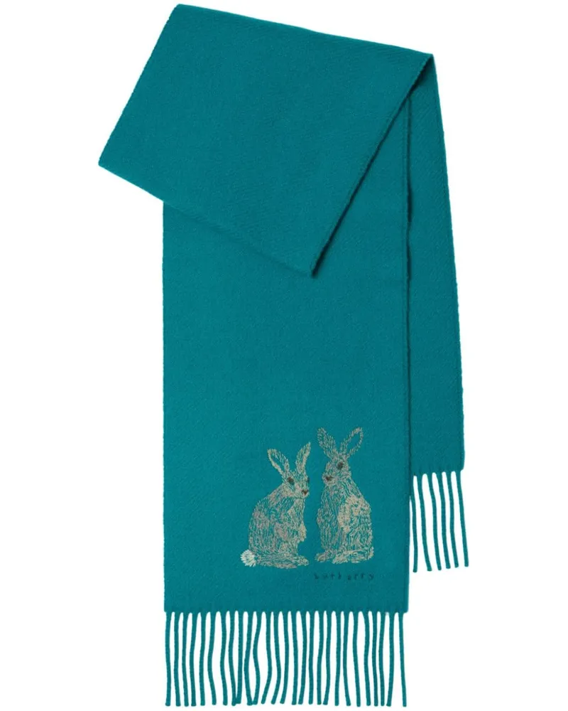Burberry Kaschmirschal mit Hasenstickerei - Blau Blau