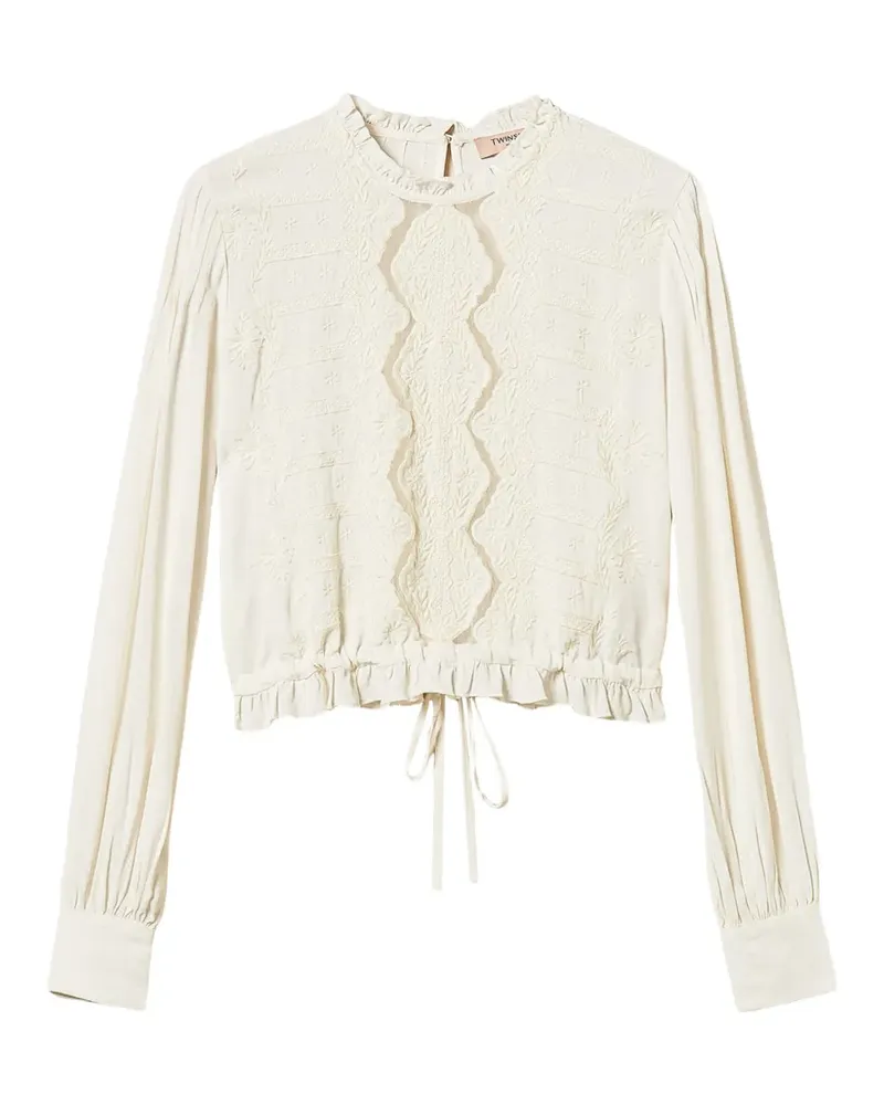Twin-Set crêpe blouse with floral embroidery - Nude Nude