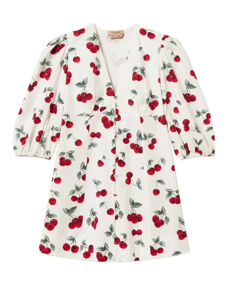 Twin-Set V-neck cherry-print mini dress - Weiß Weiß