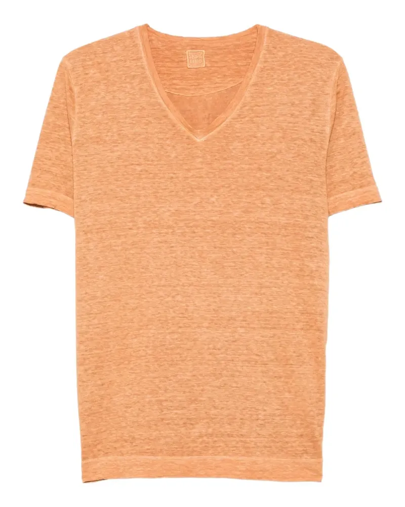 120% Lino T-Shirt mit V-Ausschnitt - Orange Orange