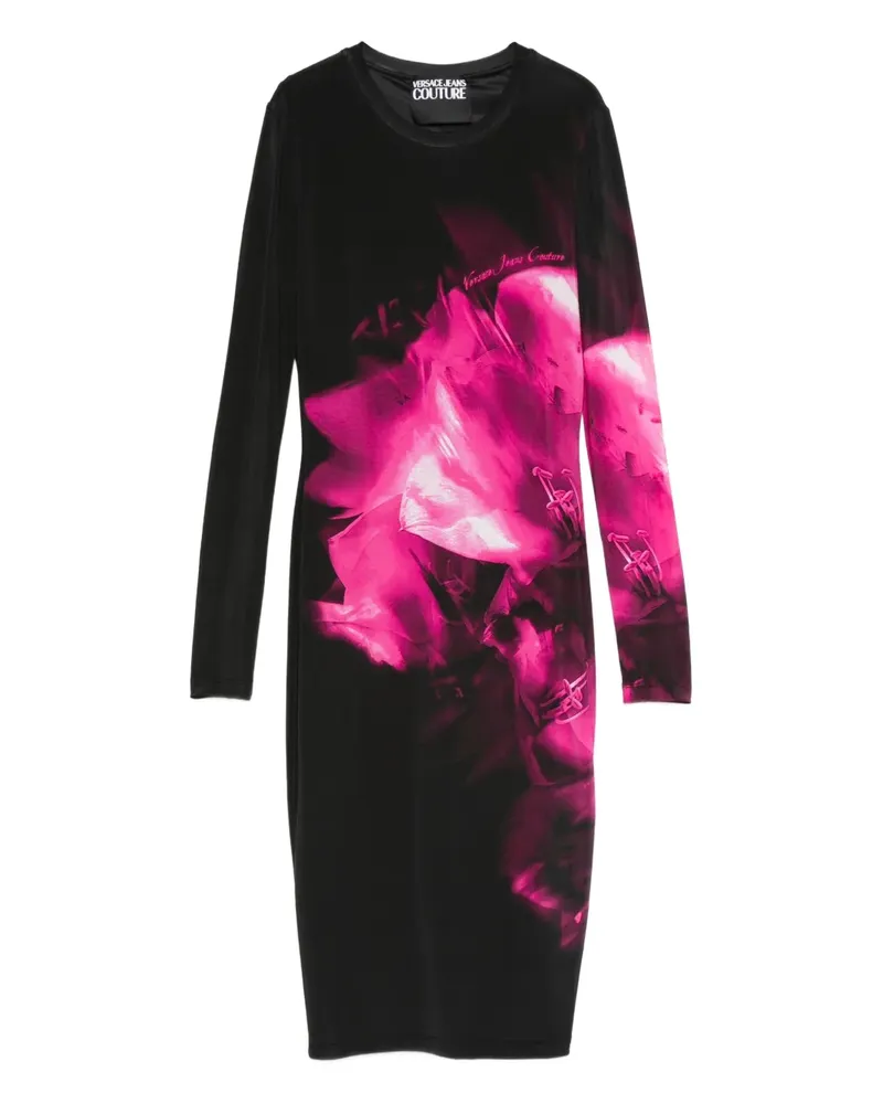 Versace Jeans Midikleid mit Blumen-Print - Schwarz Schwarz