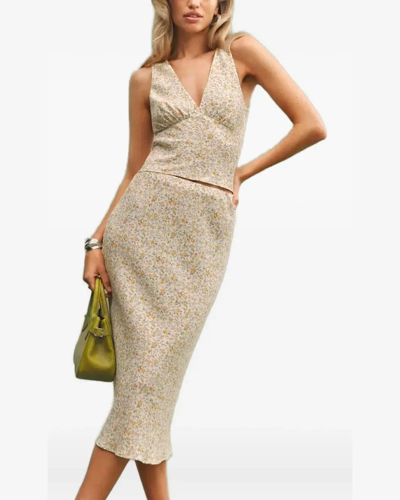 Reformation Rock mit Blumen-Print - Nude Nude