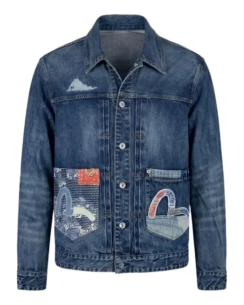Evisu Boro Seagull Jeansjacke mit Patch - Blau Blau