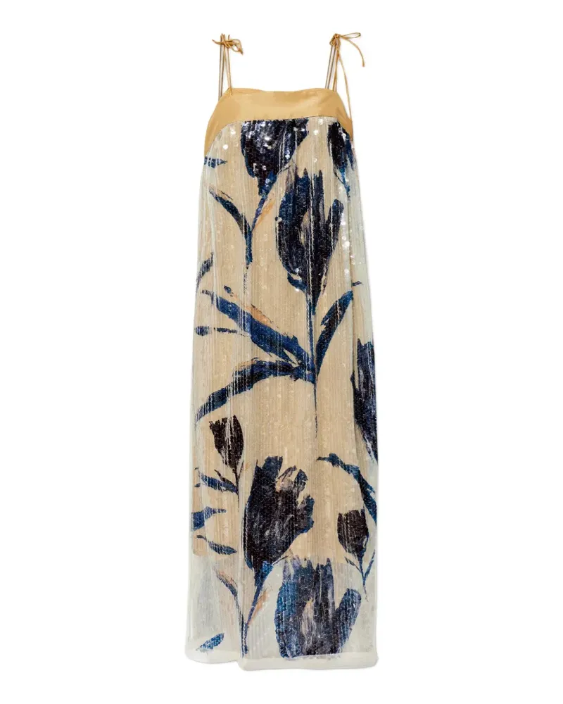 MUNTHE Nara sequin-embellished floral-print midi dress - Nude Nude