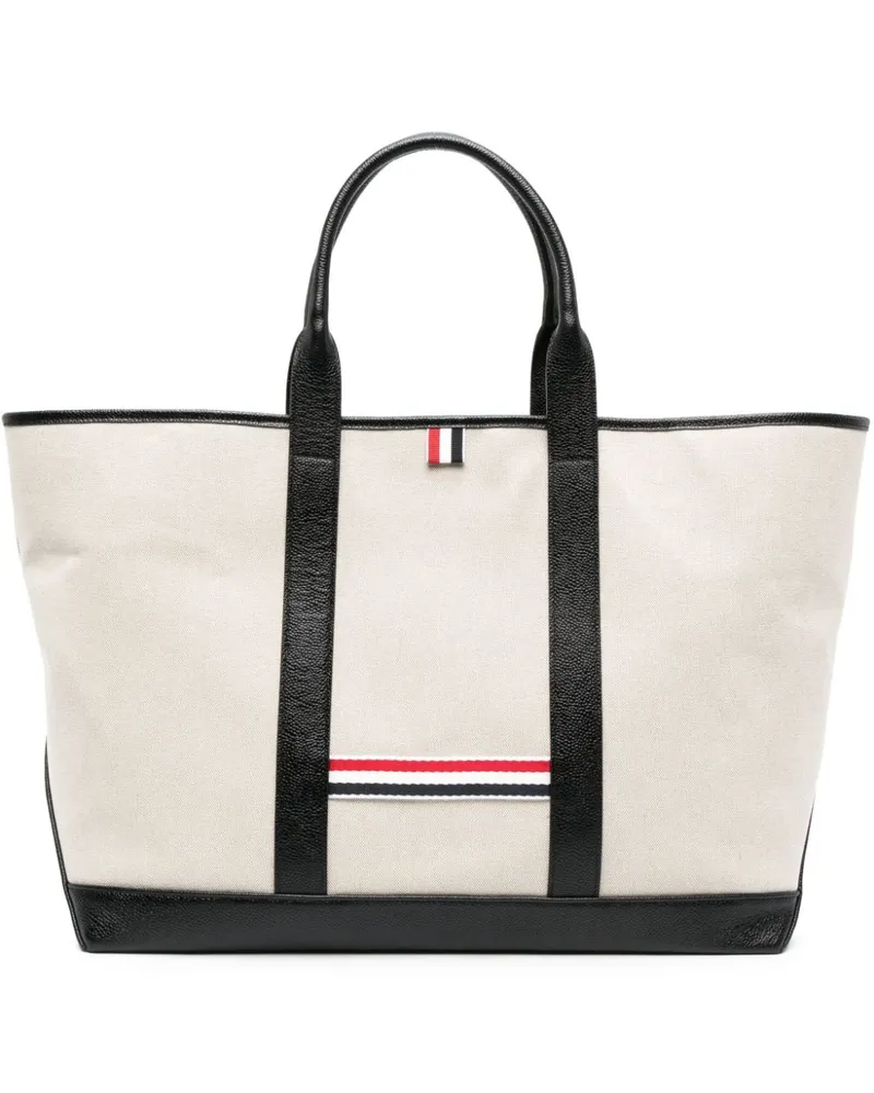 Thom Browne Mittelgroßer Shopper mit RWB-Streifen - Nude Nude