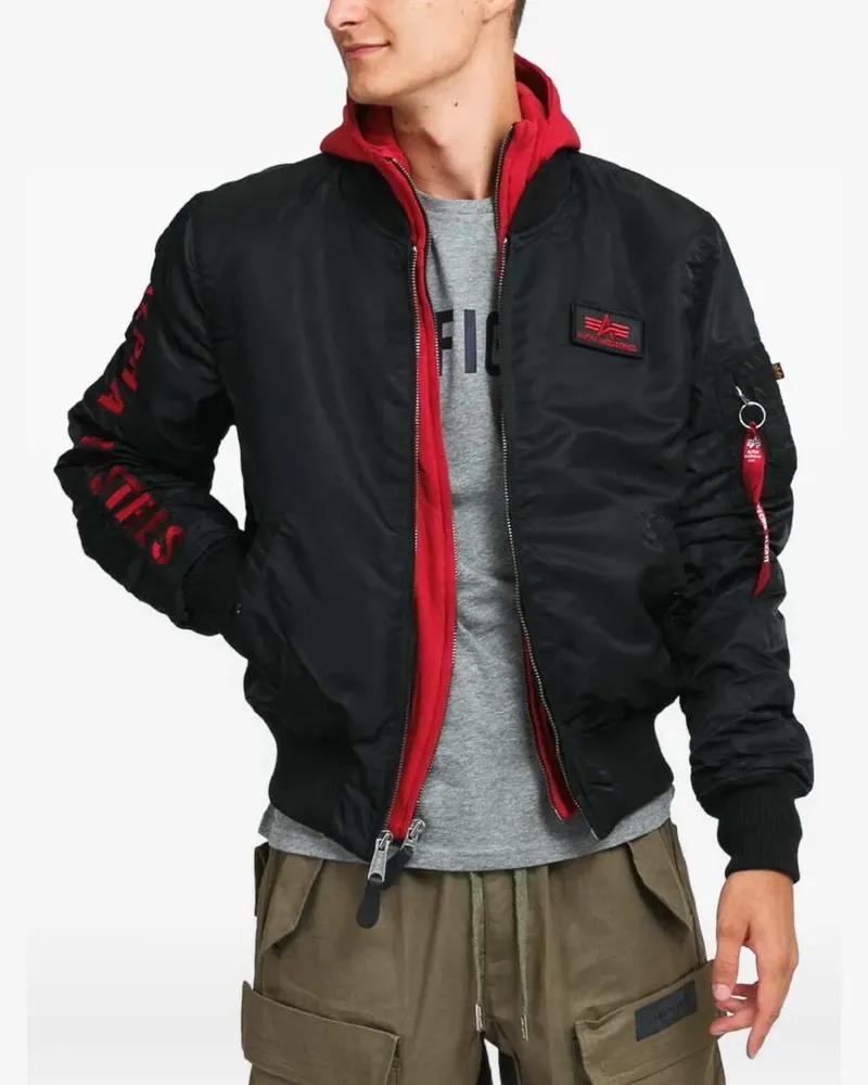 Alpha Industries MA-1 D-Tec logo-print hooded bomber jacket - Schwarz Schwarz