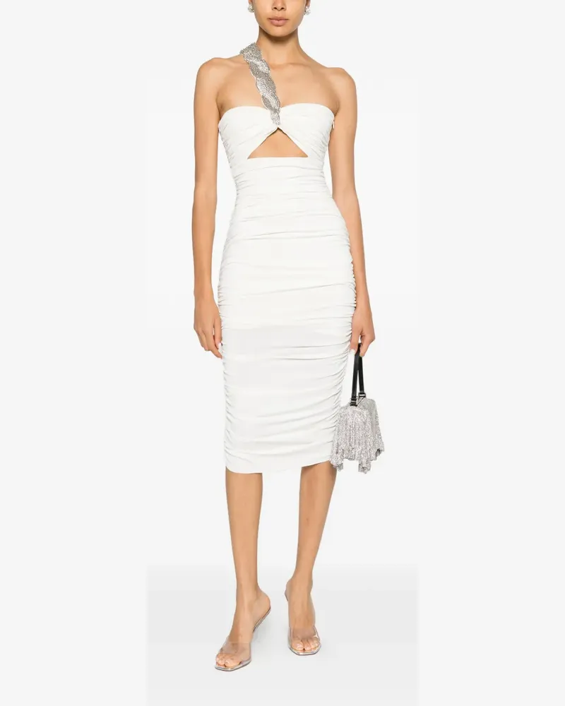 Amen crystal-embellished ruched midi dress - Weiß Weiß