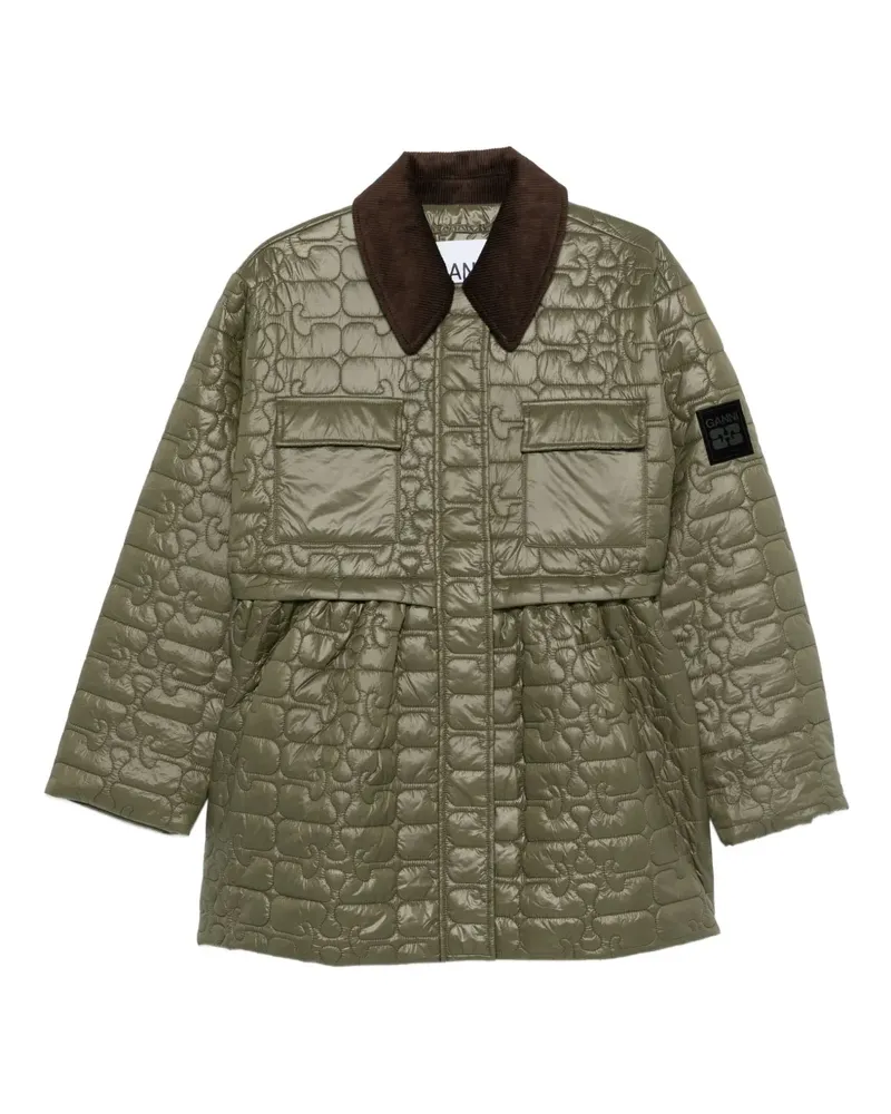 Ganni Gesteppte Jacke mit Cordkragen - Grün Grün