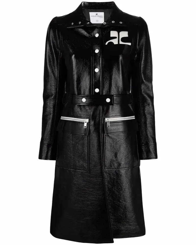 Courrèges Vinyl-Trenchcoat mit Logo-Applikation - Schwarz Schwarz