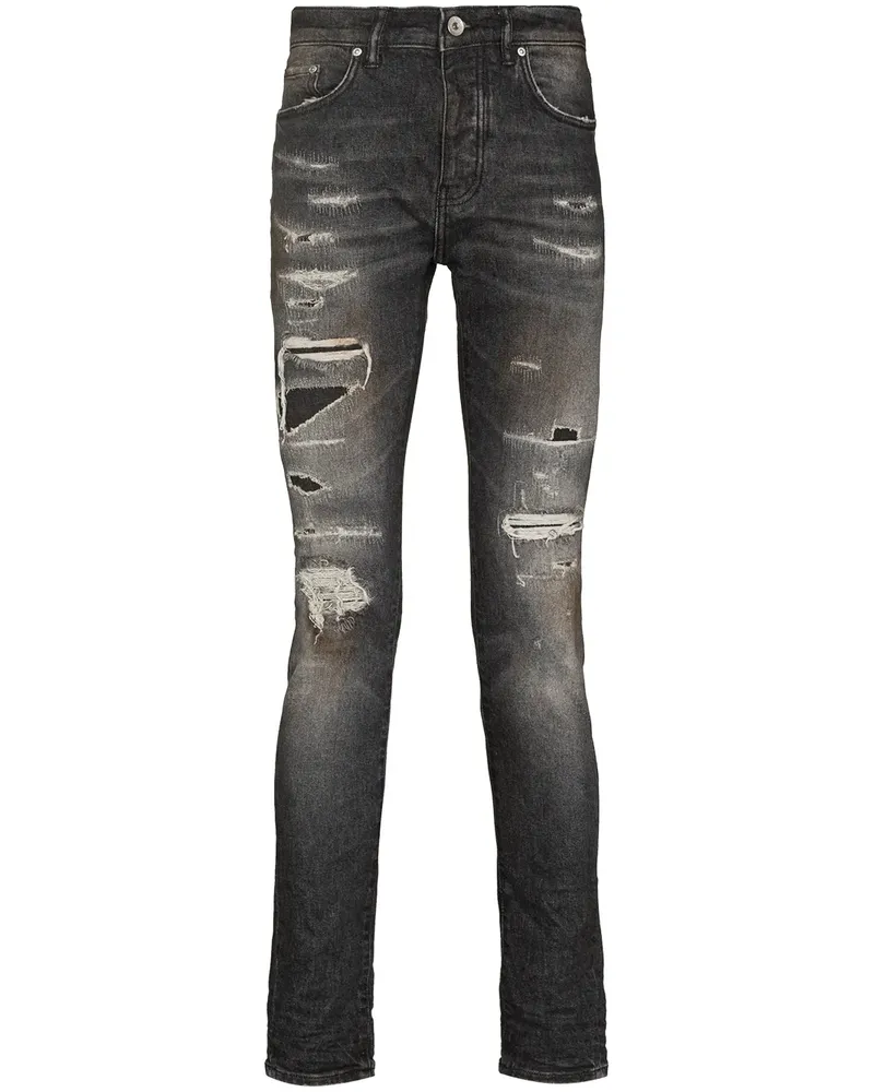 PURPLE BRAND Skinny-Jeans in Distressed-Optik - Grau Grau