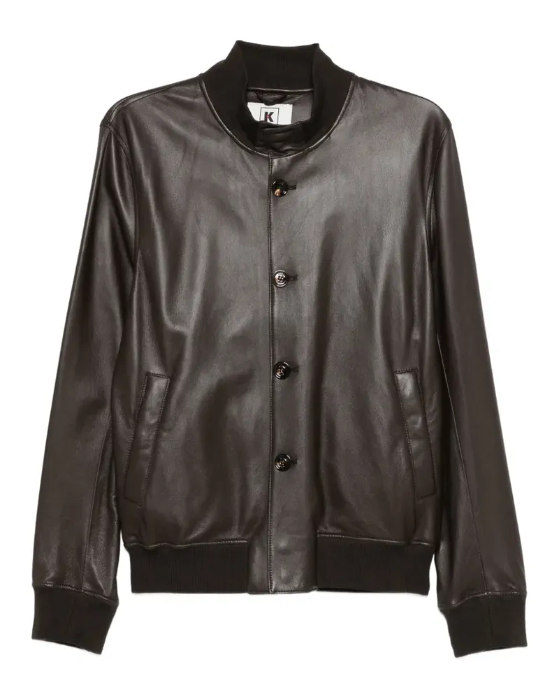 Kiton Lederjacke mit Knöpfen - Braun Braun