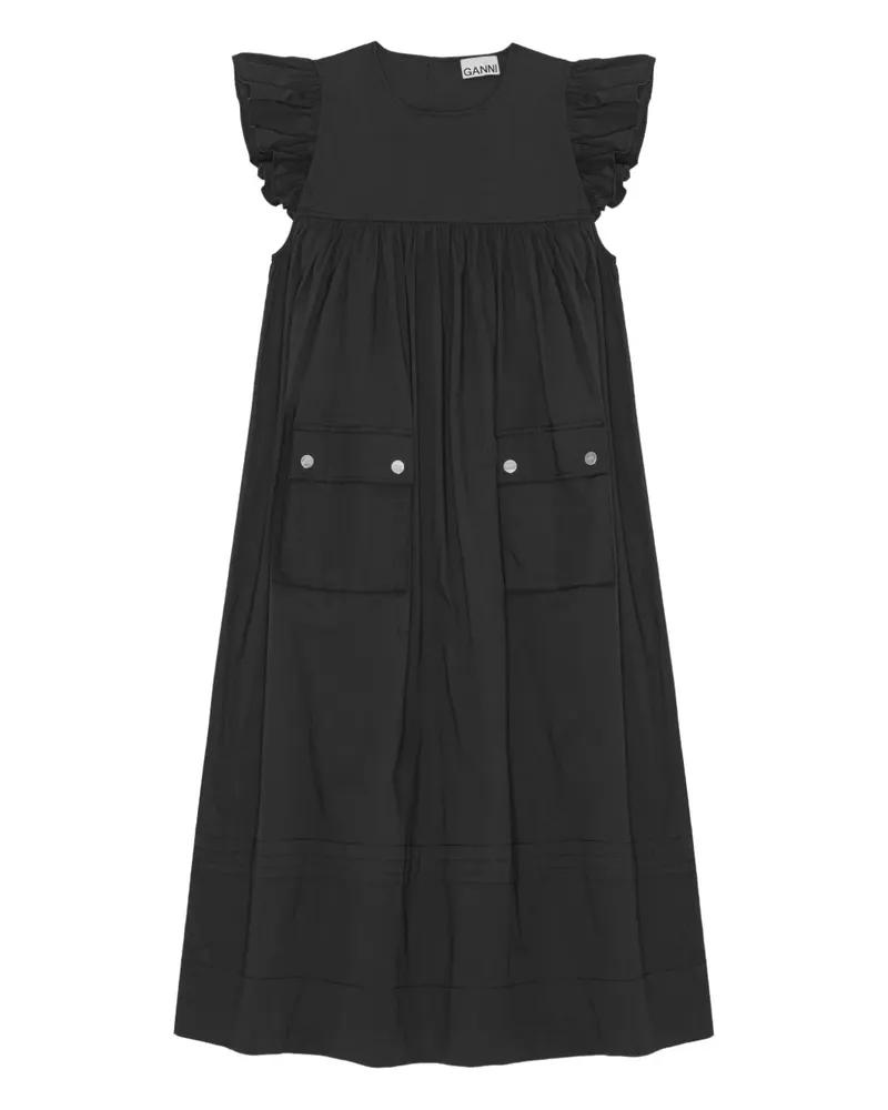 Ganni Midikleid mit aufgesetzten Taschen - Schwarz Schwarz
