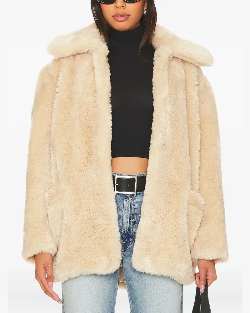 Free People Pretty Perfect Mantel mit Faux-Fur-Kragen - Nude Nude