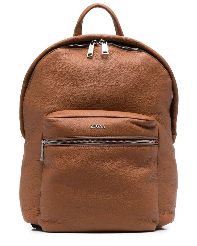 Ermenegildo Zegna Rucksack mit Logo-Schild - Braun Braun
