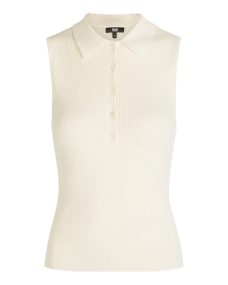 Paige ribbed-knit polo top - Nude Nude