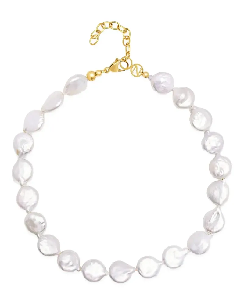 Nialaya Como Choker mit flachen Perlen - Weiß Weiß