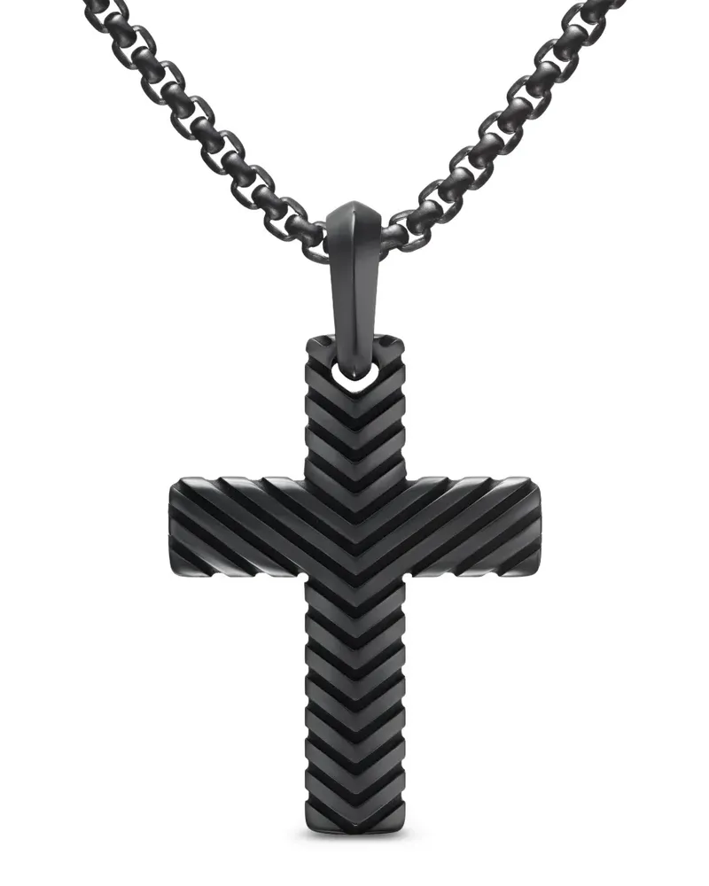 David Yurman Halskette mit Chevron Cross-Anhänger - Schwarz Schwarz