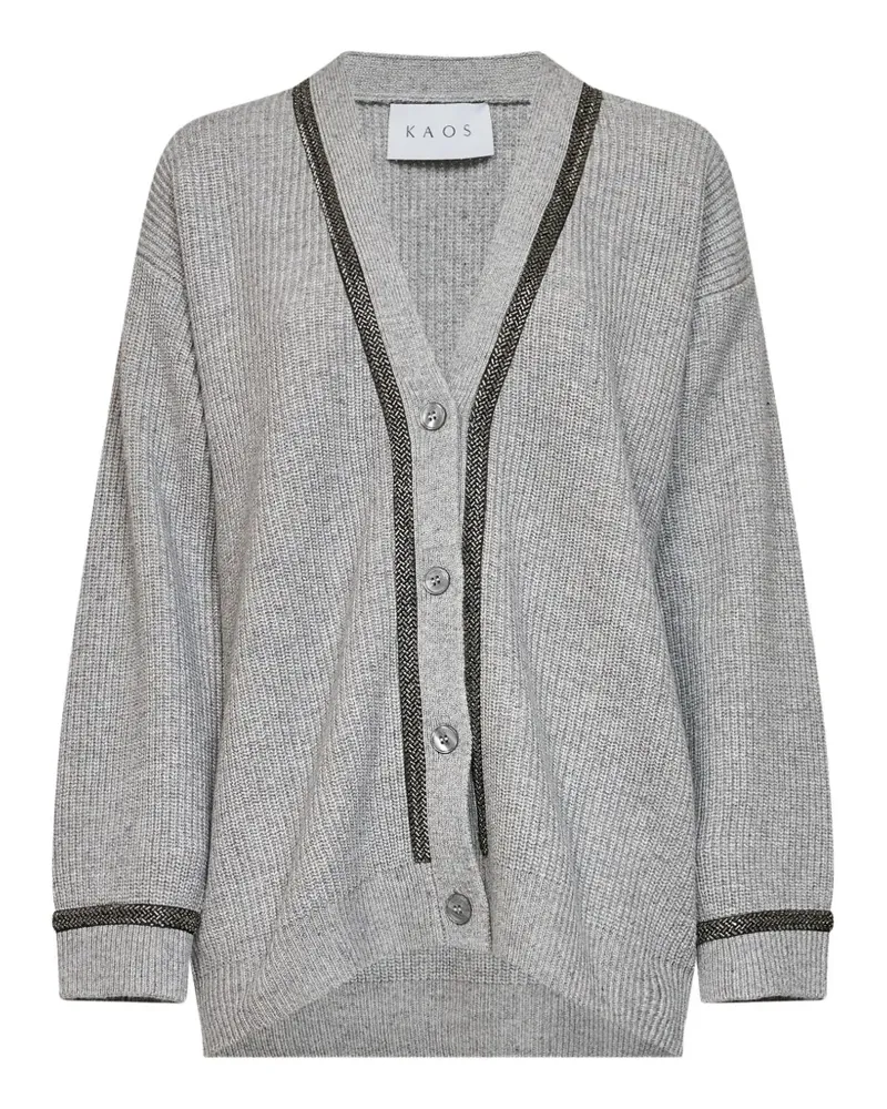Kaos Gerippter Cardigan mit Kettendetail - Grau Grau