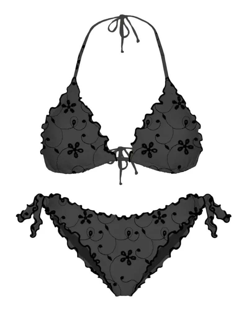 MC2 Saint Barth Bikini mit blumiger Stickerei - Schwarz Schwarz