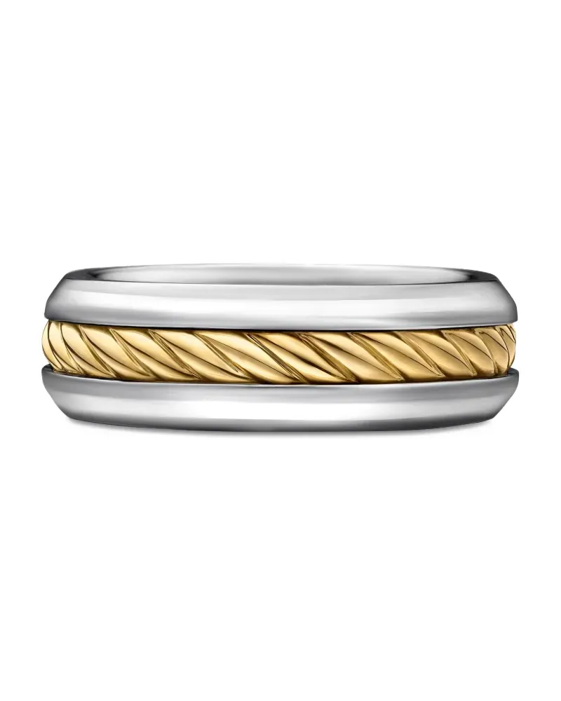 David Yurman 18kt Cable Inset Gelbgold- und Sterlingsilberring 8mm Silber