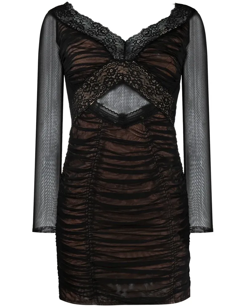 Self-Portrait Minikleid mit Spitzenbesatz - Schwarz Schwarz