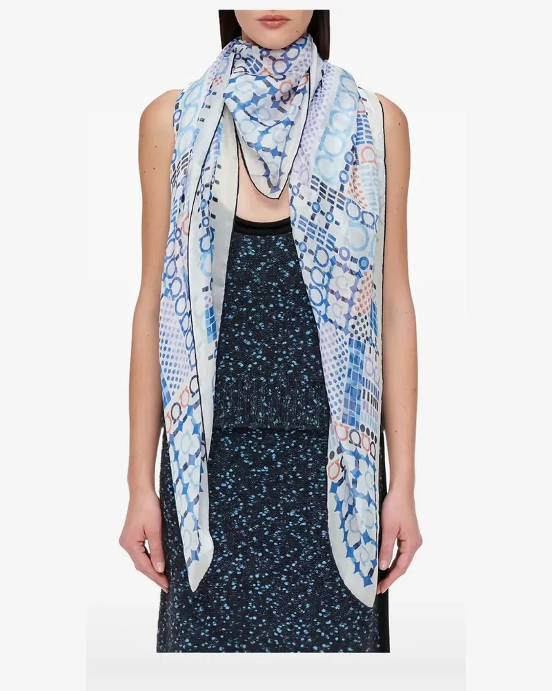 Ferragamo Gancini-print silk scarf - Blau Blau