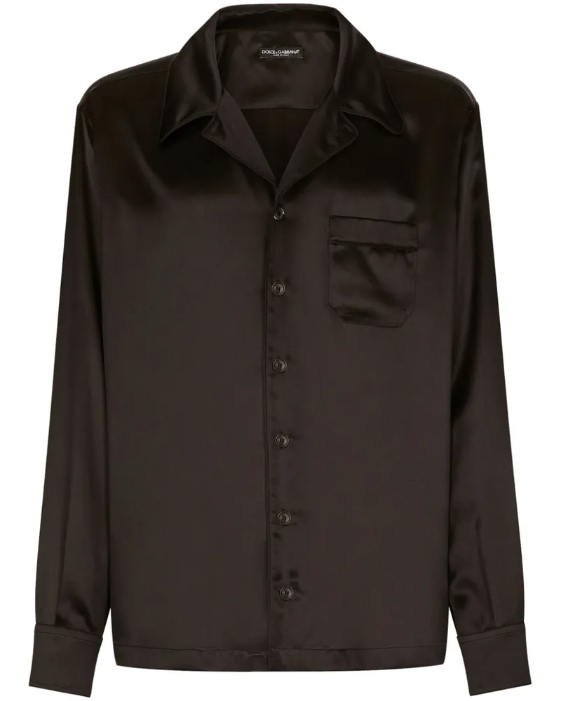 Dolce & Gabbana Hemd aus Seidensatin mit Cuban-Kragen - Schwarz Schwarz