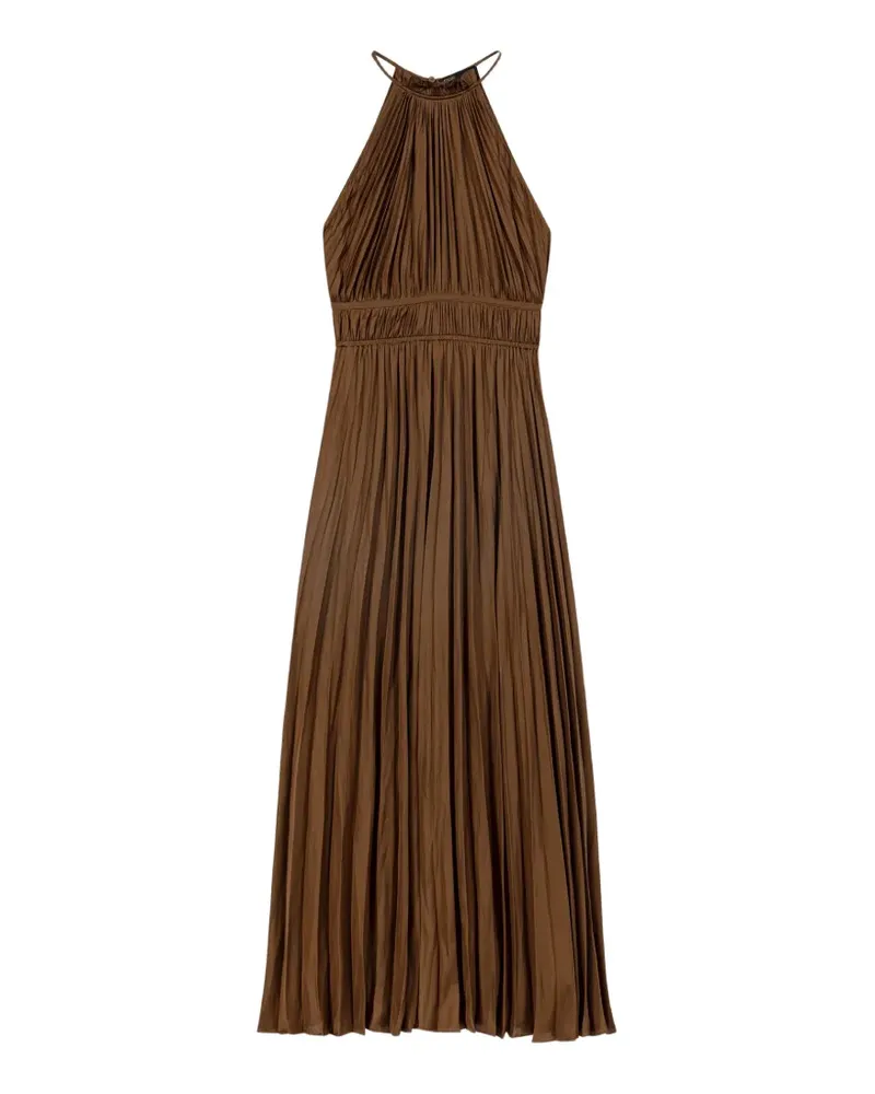 Maje Plissiertes Neckholder-Midikleid - Braun Braun