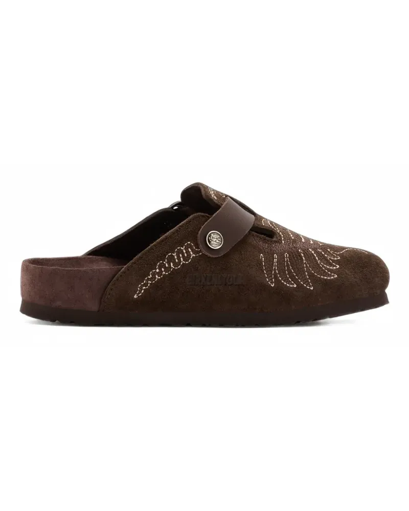 Birkenstock x ETRO Boston embroidered buckle-fastening sandals - Braun Braun