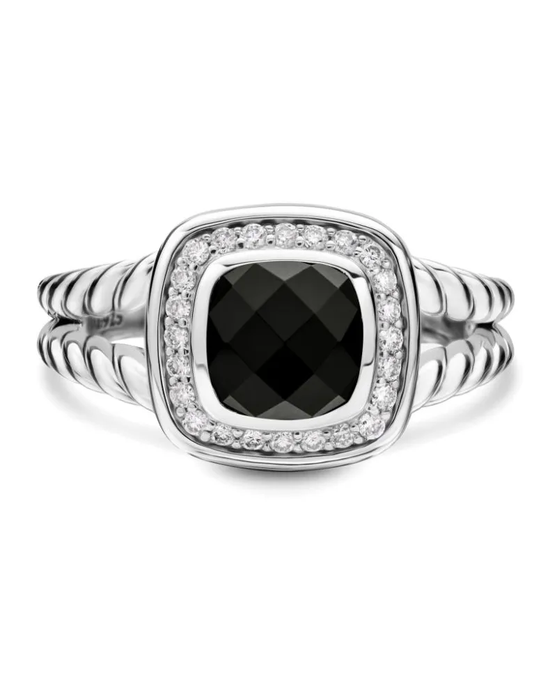 David Yurman Petite Albion Sterlingsilber-Ring mit Onyx und Diamanten (7mm Silber