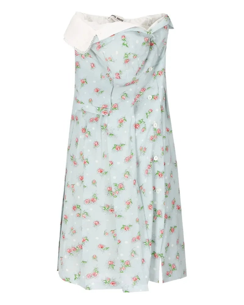 Miu Miu rose-print strapless midi dress - Blau Blau