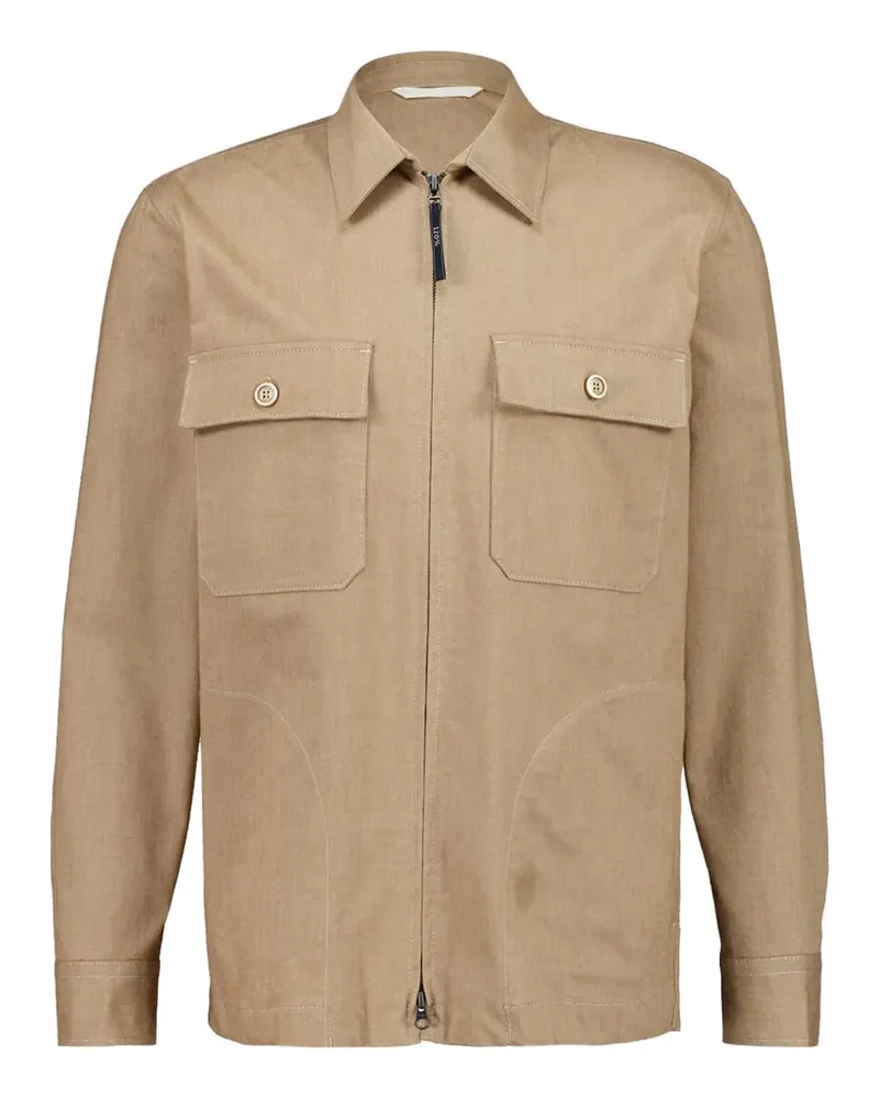 120% Lino zip-up cotton overshirt - Nude Nude