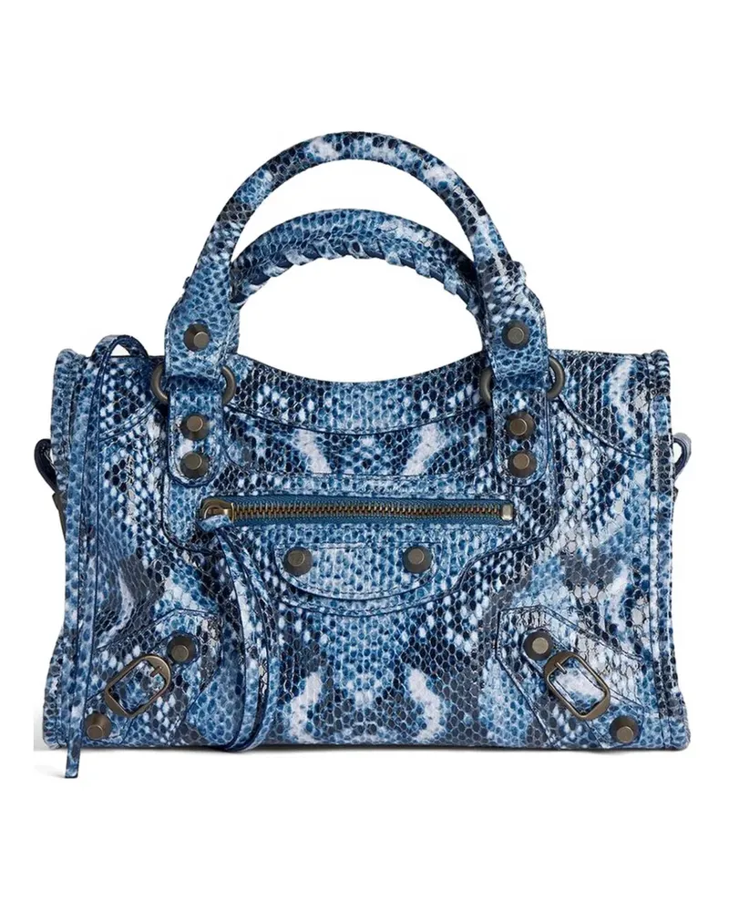 Balenciaga Mini Le City Tote Bag mit Nieten in Schlangen-Optik - Blau Blau