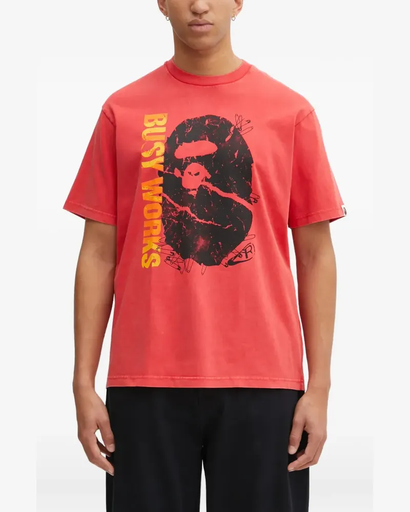 BAPE Garment Dye T-Shirt mit grafischem Print - Rot Rot