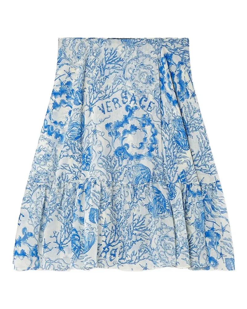 Versace Underwater Barocco Krepp-Midirock - Blau Blau