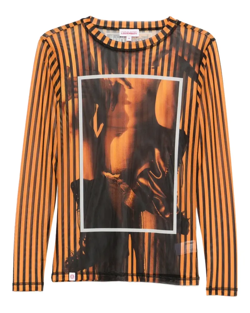 Charles Jeffrey Loverboy Gestreiftes Powermesh T-Shirt - Orange Orange