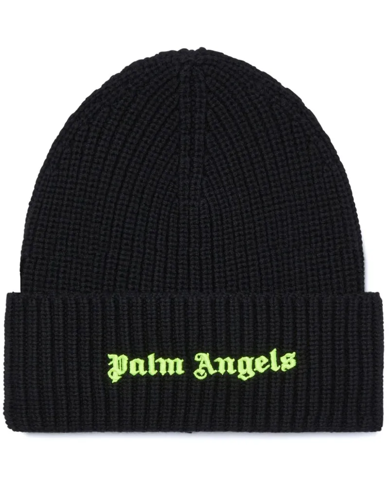 Palm Angels Gerippte Beanie mit Logo-Stickerei - Schwarz Schwarz