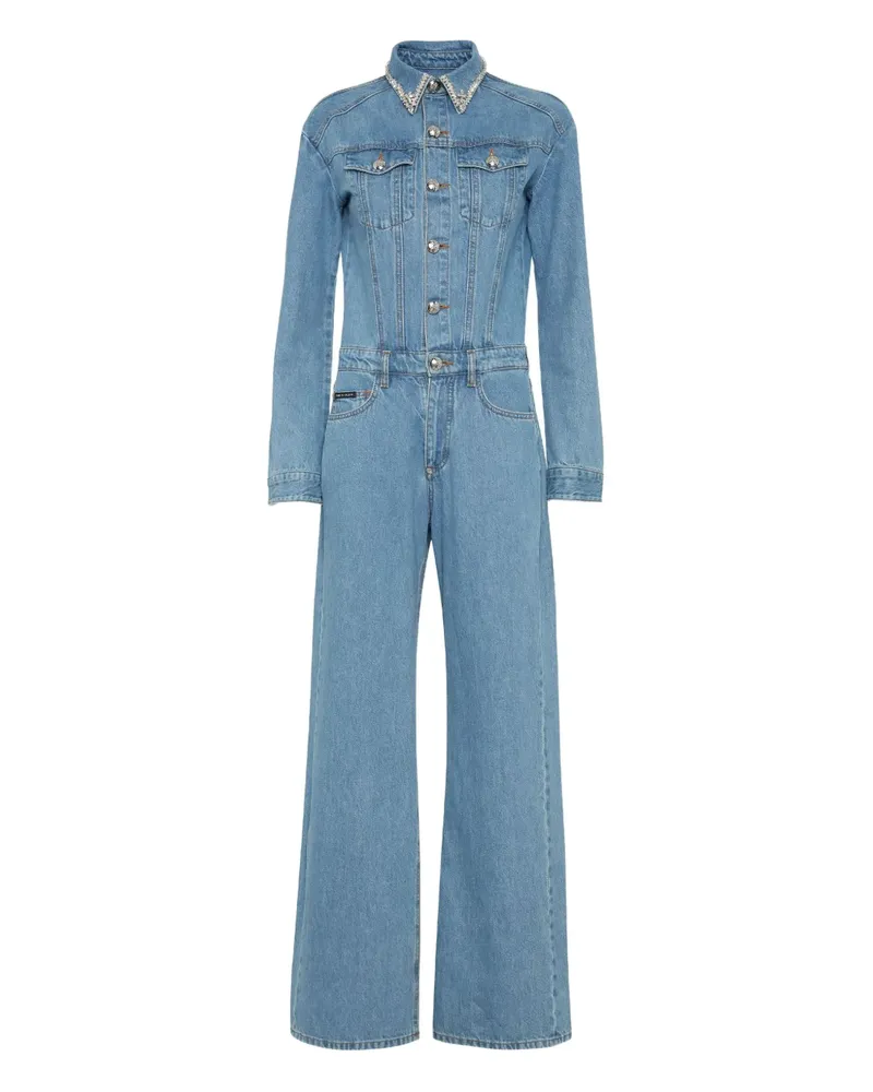 Philipp Plein Denim-Jumpsuit mit Kristallen - Blau Blau
