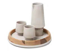 Keramiktasse mit Holztablett (3er-Set