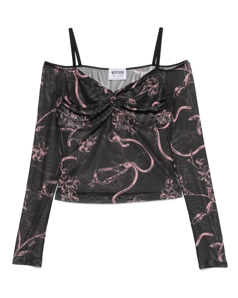 Moschino Tüllbluse mit Blumen-Print - Schwarz Schwarz