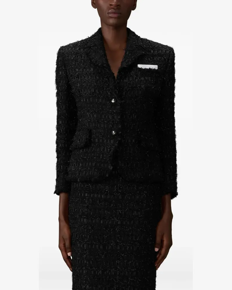 Thom Browne frayed ribbon tweed blazer - Schwarz Schwarz