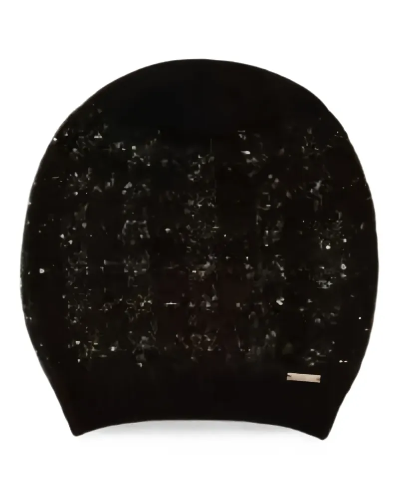 Twin-Set jacquard-knit beanie with houndstooth pattern - Schwarz Schwarz